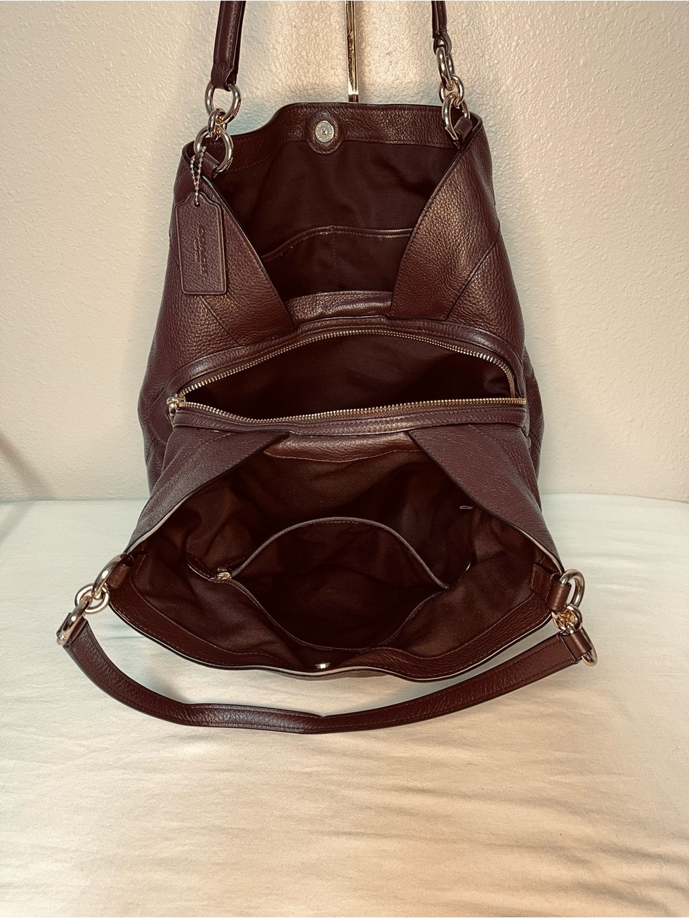 Coach Lexy Pebbled Leather Shoulder Bag in Oxblood - Picture 8 of 15